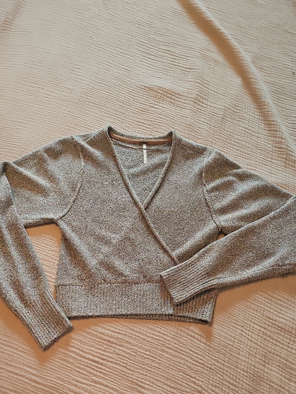 Free People Shimmery Gold V-Neck Wrap Sweater